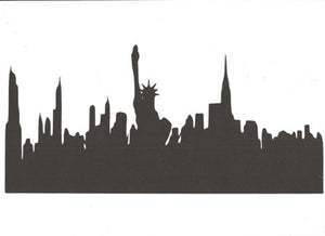 New York City skyline with Statue of Liberty large silhouette